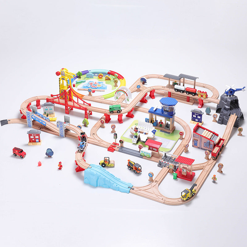 Luxury scene Metropolis train track toy suit compatible with wooden Thomas small train toy