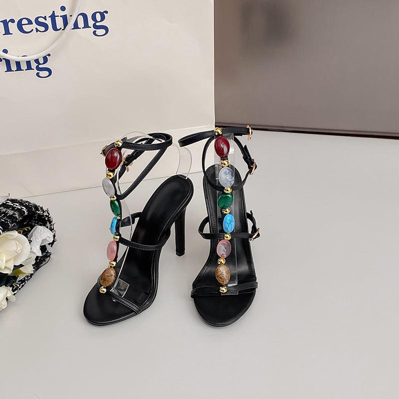 2024 Summer Women's Pearl Open Toe Stiletto High Heel Sandals