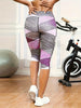 Women's Oversized Sports Tights, Purple Striped Random Print, One-pack