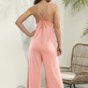 Ladies' Solid Color Chest Pleated Design Cross Suspender Sexy Jumpsuit