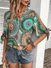 Short Sleeve Printed V-neck Pullover Casual Top Women