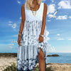 Women's Plus Size Boho Floral Dresses Sleeveless Tiered Pleated Swing Long Sundress