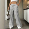 Women's Striped Wide Leg Pants With Pockets & Tie-Waist Detail - Casual Minimalist Trousers