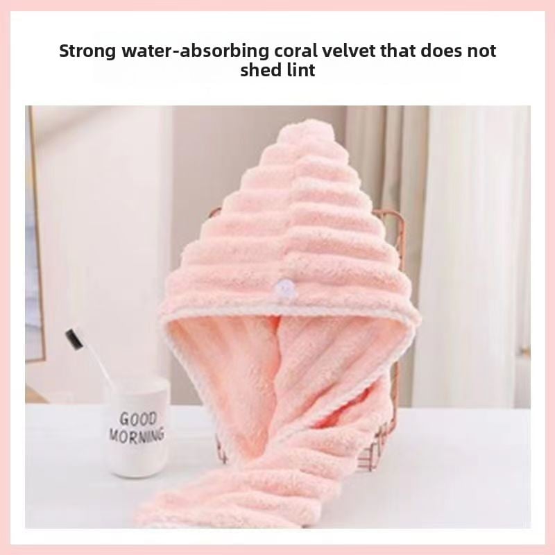 Women's Quick-dry Coral Velvet Hair Drying Hat with Wavy Pattern