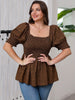Women's Plus Size Elegant Ruched Leopard Print Blouse - Summer Short-Sleeve Off-Shoulder Top For Work & Resort
