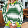 Women's Casual Crewneck Striped Long Sleeve Sweatshirt - Comfortable Loose Fit Ribbed Knit Top For Spring&Fall