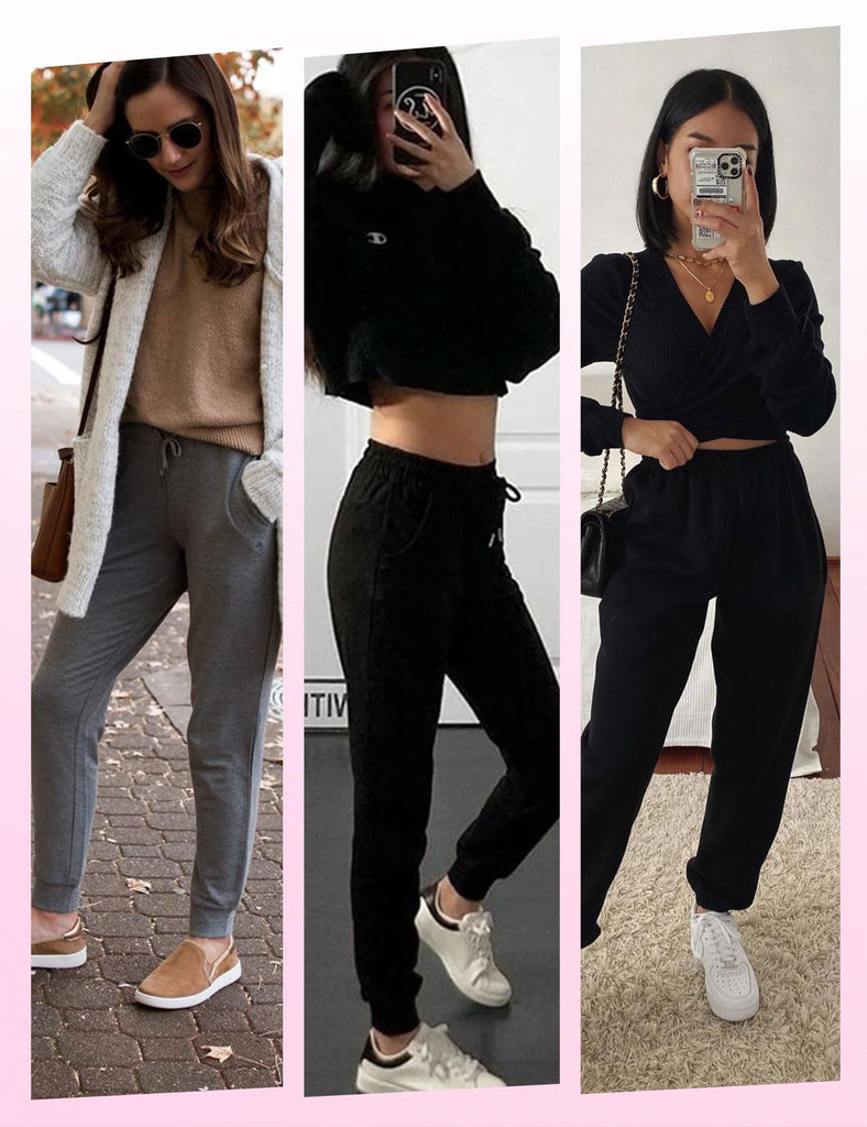 Sweatpants - 3 New Cropped Black, Dark Crimson, Medium Bean Paste