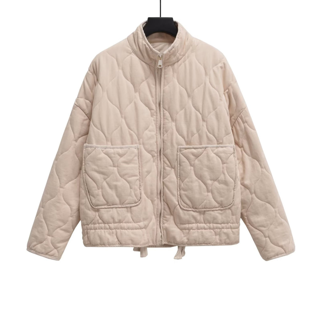 Large Pocket Lace-up Long Sleeve Cotton Coat Jacket Washed Cotton-padded Coat For Women