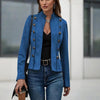 Women's Stand Collar Double-Breasted Jacket - Solid Color Long Sleeve Streetwear Coat Lightweight Spring&Fall Fashion