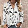 Women's V-neck Fashionable Button Printed Long Sleeved Shirt Top