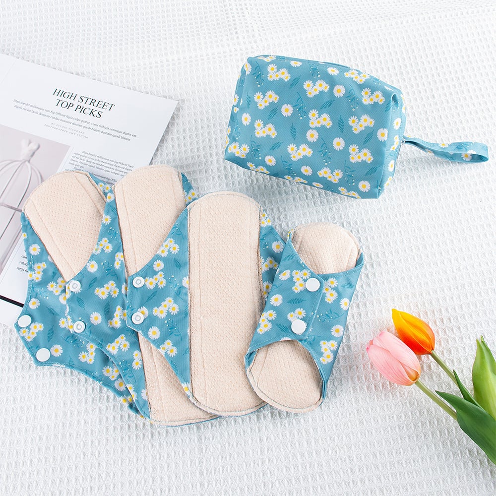 Washable Reusable Cotton Cloth Sanitary Napkins 5-Piece Set