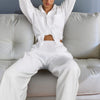 Women's Casual Solid Color Lounge Set - Loose Fit Long Sleeve Top & Pants With Chest Pockets Comfortable Home Wear