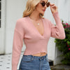 V-neck Batwing Sleeve Loose Solid Color Knitted Sweater
