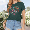 Women's Floral Heart Print Short Sleeve T-Shirt Summer Casual Round Neck Blouse