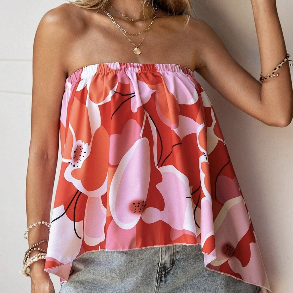 Ladies' Printed Strapless Design With A Slimming And Fashionable Camisole Top