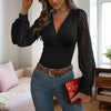 Women's Criss-Cross Deep V-Neck Chiffon Long Sleeve Top - Elegant Blouse With Semi-transparent Sleeve For Spring&Fall