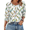 Womens Dressy Casual 3 4 Sleeve Tops Summer Trendy Puff-Sleeve Crew Neck Blouses With Smocked Cuffs