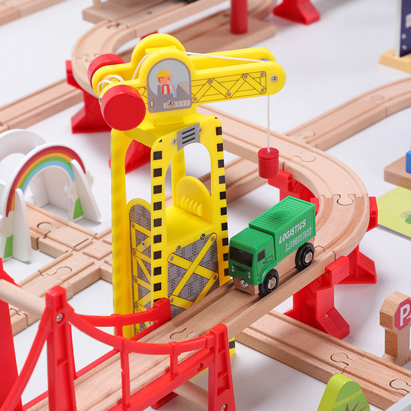 Luxury scene Metropolis train track toy suit compatible with wooden Thomas small train toy