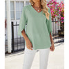 Women's Chiffon Blouses 3 4 Sleeve Summer Dressy Tunic Tops Casual Loose V Neck T-Shirts