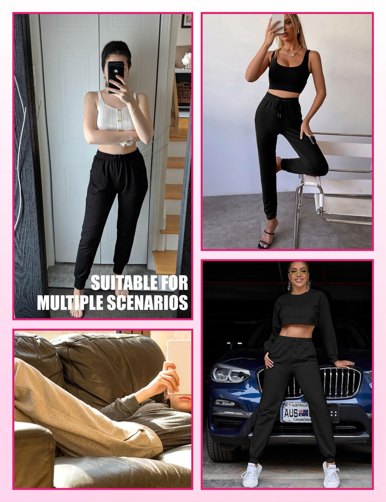 Sweatpants - 3 New Cropped Black, Dark Crimson, Medium Bean Paste