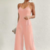 Ladies' Solid Color Chest Pleated Design Cross Suspender Sexy Jumpsuit
