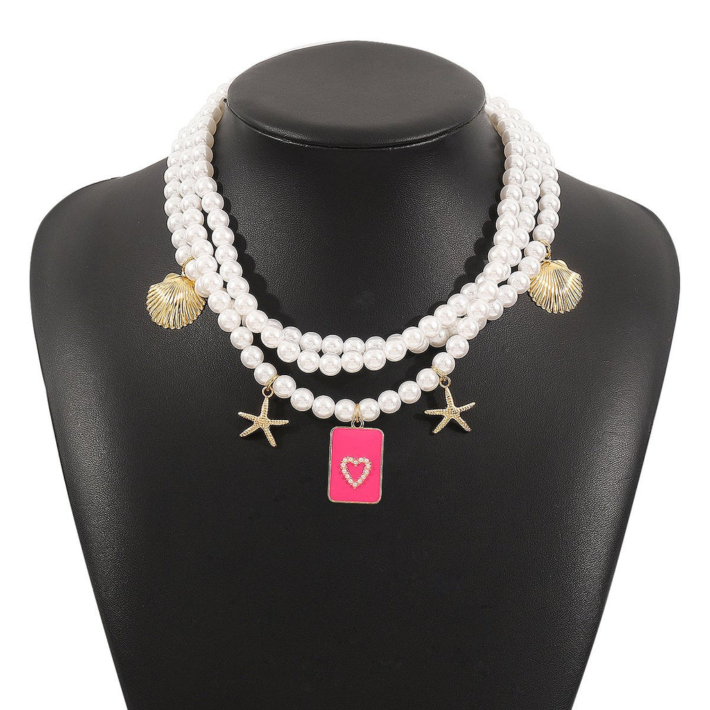 Personalized conch and starfish pendant necklace earrings