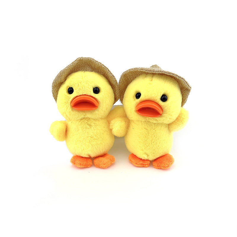 Cute Straw Hat Duck Plush Doll Keychain Pendant