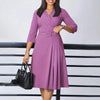 Women's Elegant V-Neck Cross-Wrap A-Line Dress With Belt & Ruffled Hem - Office & Casual Solid Dress For Spring&Summer