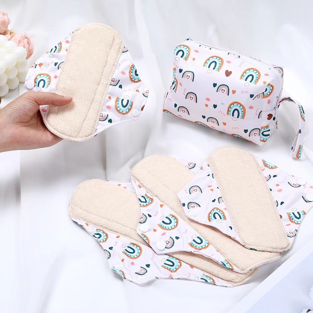 Washable Reusable Cotton Cloth Sanitary Napkins 5-Piece Set
