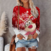 Round Neck Christmas T-shirt Printed Long Sleeve Top
