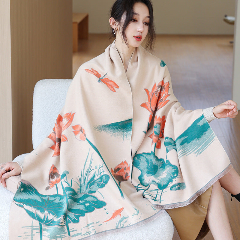 National Style Elegant Cashmere Scarf Double-sided Dual-use Jacquard Shawl
