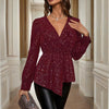 Women's Asymmetrical Hem Solid Color V-Neck Long Sleeve Blouse - Stylish Casual Flash Top For Spring&Fall
