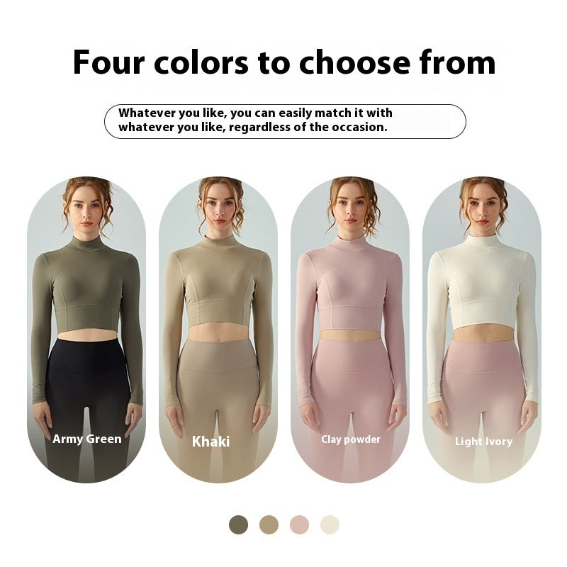 Stand Collar Fallwinter Yoga Wear Long Sleeve Women's Water Drop Semi-fixed Cup Hollow-out Beauty Back