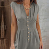 Women's Solid Color V-neck Patchwork Button Fashion Short Jumpsuit