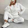 Women's Solid Color Long Sleeve Round Neck Top & Cuffed Pants Set - Ribbed Trim, Minimalist Casual Loungewear For Fall&Winter