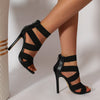 Fish-mouth high-heeled solid-color sandals