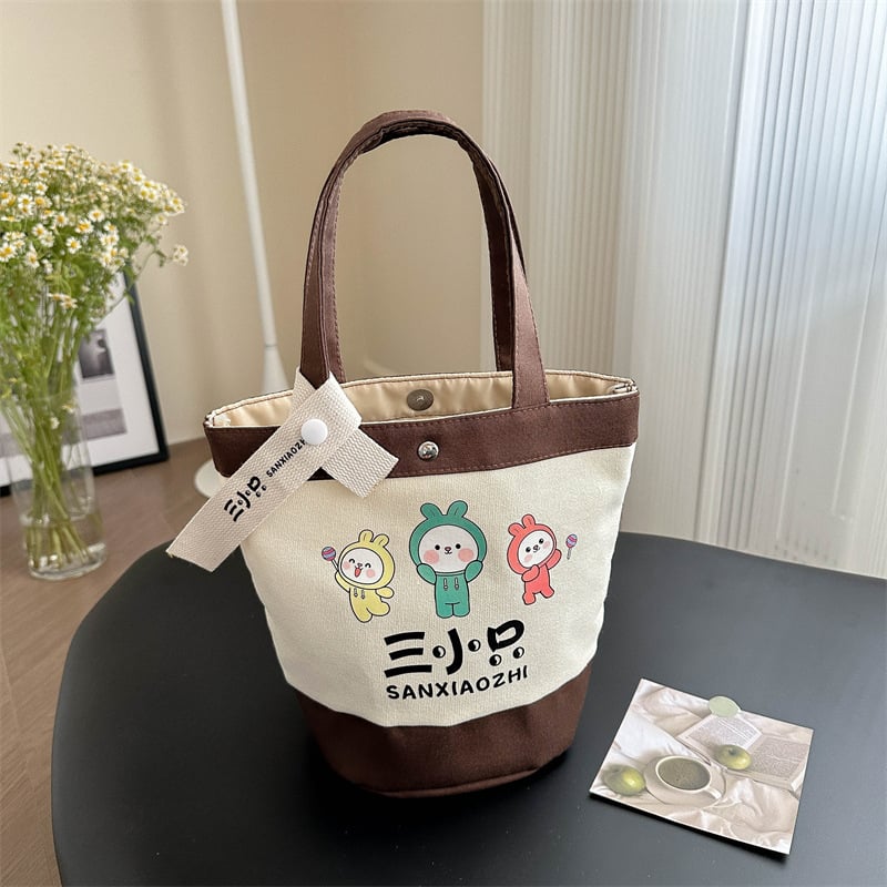 Cartoon-printed bucket bag