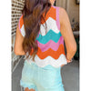 Womens Summer Rainbow Striped Sweater Vest Sleeveless Knit Crew Neck Color Block Going Out Cropped Tank Top