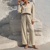 Women's Solid Color Lapel Long Sleeve Pants Set - Button-Up Casual Two-Piece Outfit With Drawstring Waist, Spring&Fall Lounge Wear