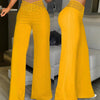 Women's Transparent Mesh Patchwork High Waist Pants With Elegant Cross Detail, Solid Color Fashion Trousers