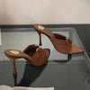 2025 Summer Fashion Open Toe Women's Shoes Royal Sister Fan Pointed Satin Sandals European and American Temperament Metal Buckle High Heels