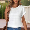 Women's Solid Color Round Neck Short Sleeve Top - Textured Cuff Detail Comfortable Summer Casual Tee