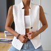 Women's Elegant Solid Color Stand Collar Sleeveless Vest - Ribbed & Button Detail Summer Casual Outerwear