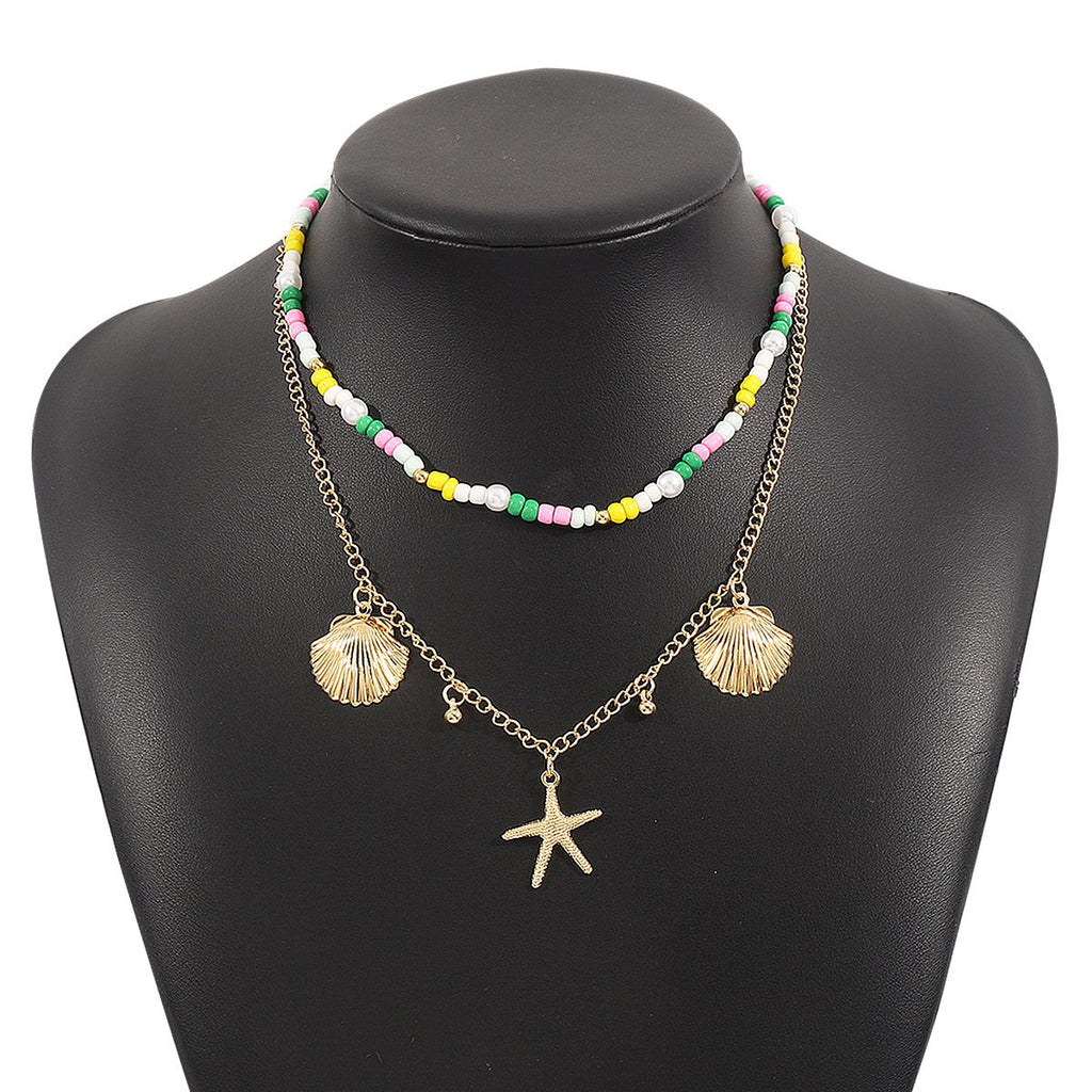 Personalized conch and starfish pendant necklace earrings