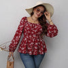 Fashion Waist-controlled Square Collar Printed Floral Print Long Sleeve Shirt
