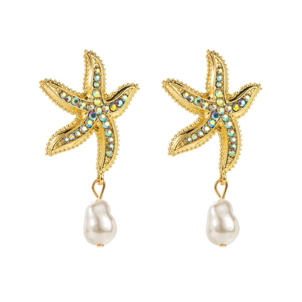 Personalized conch and starfish pendant necklace earrings