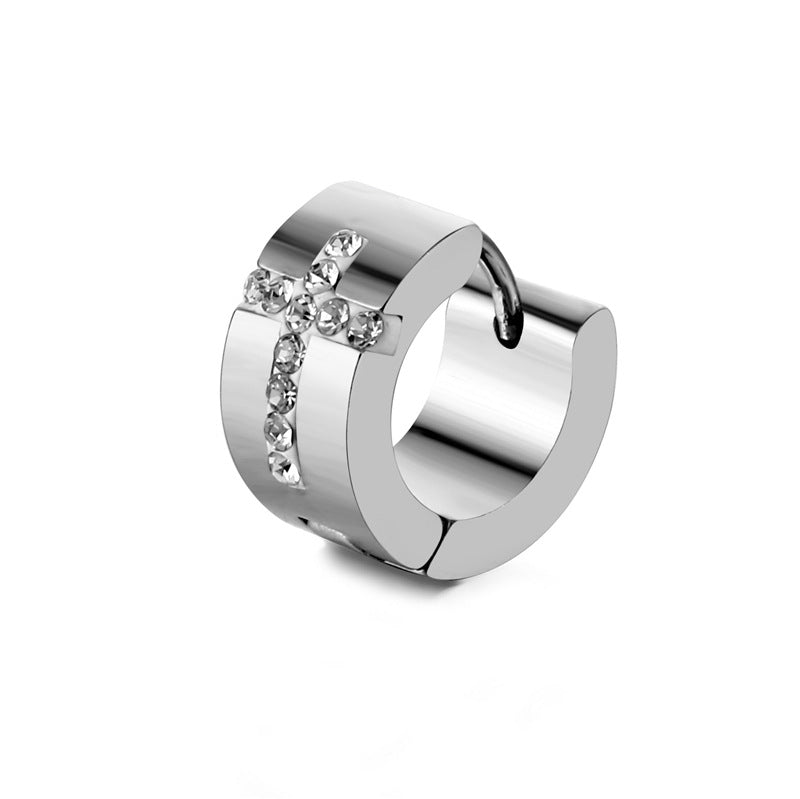 Titanium steel engraved cross stud earrings