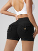 V-waist Stretch Yoga Workwear, Pocket Button Tight Pants, Women's Peach Hip Running And Fitness Shorts