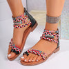 Women's Flat plus size Sandals 2025 New Summer Sandals Bohemian Ethnic Style Round-toe Fashion Outfit