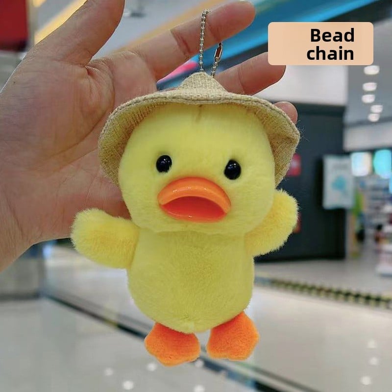 Cute Straw Hat Duck Plush Doll Keychain Pendant